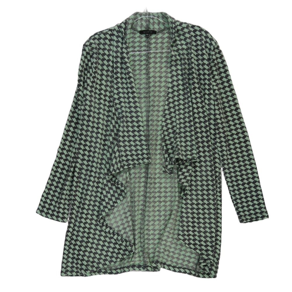 The Limited Cardigan Sweater Womens Size XXL Green Houndstooth Open Front Draped
